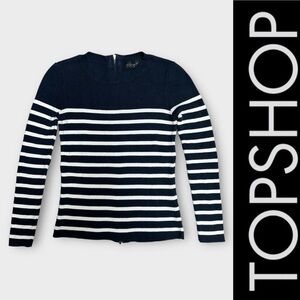 Top‎ Shop Navy Breton Sweater, size 0P, MSRP $68